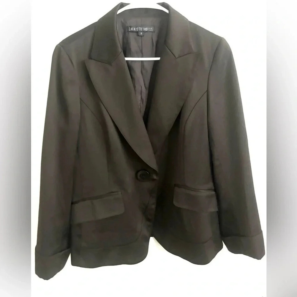 Lafayette 148 New York wool single button  brown blazer 8 career Minimalist